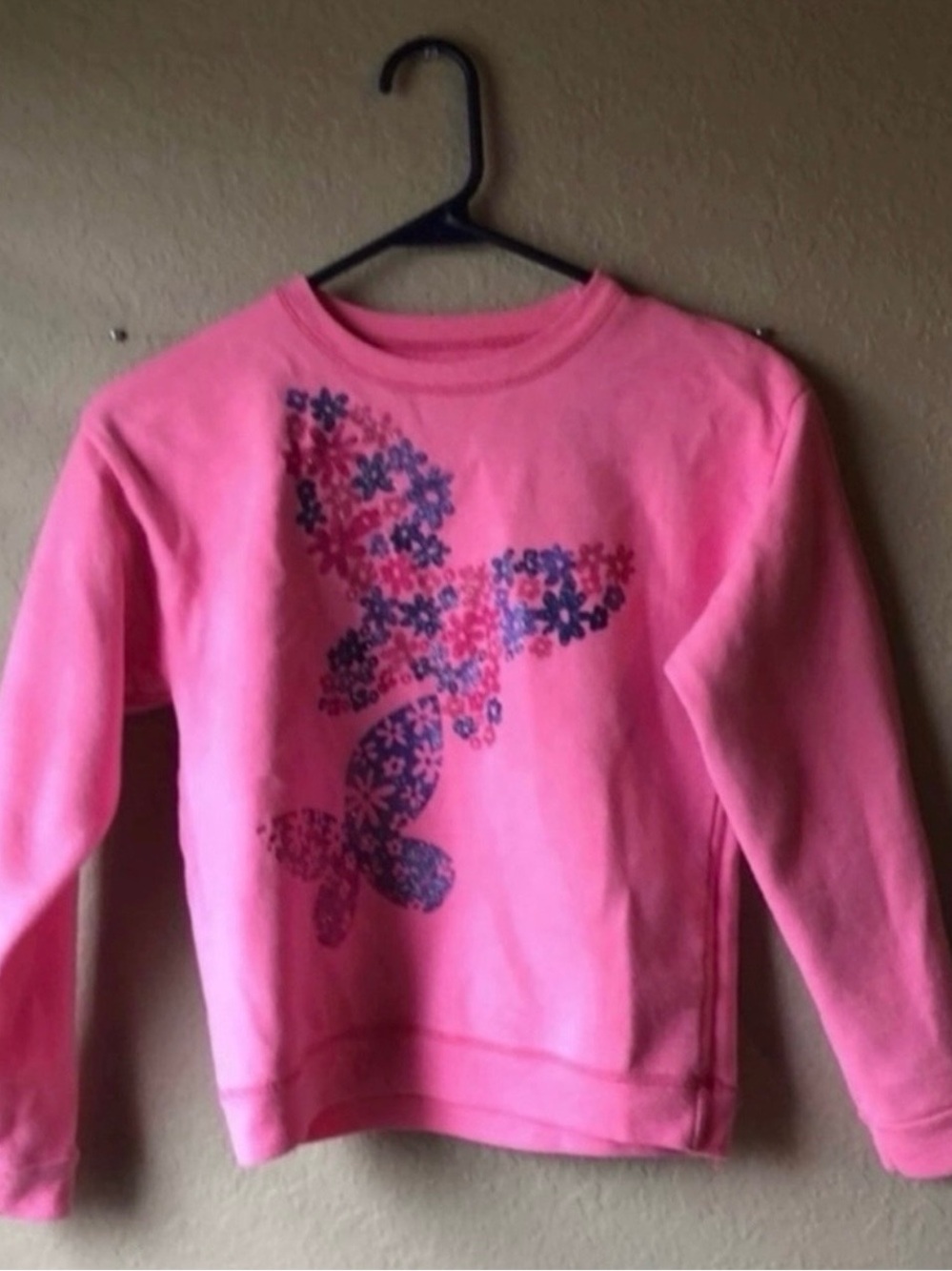 Hanes Sweatshirt Girl’s Y2K Pink Sparkle Floral Butterfly Soft Fleece Top Large
